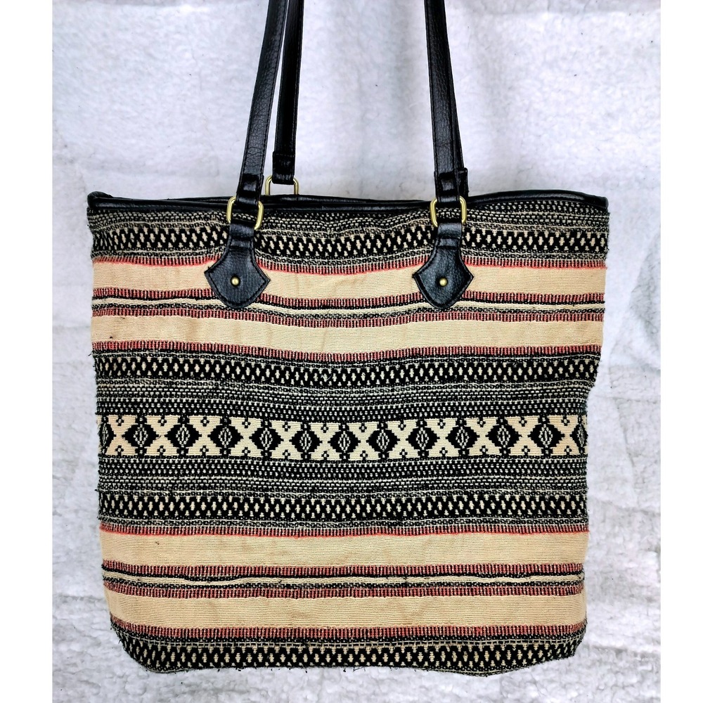 Knit Boho Woven Tapestry Geometric‎ Tote Bag Black Large Tan Red Shoulder Bag